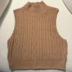 ALO Yoga Brown Cable Knit Sleeveless Turtleneck